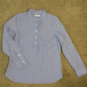 Vineyard Vines Blue Stripe Ruffle Collar Popover Top